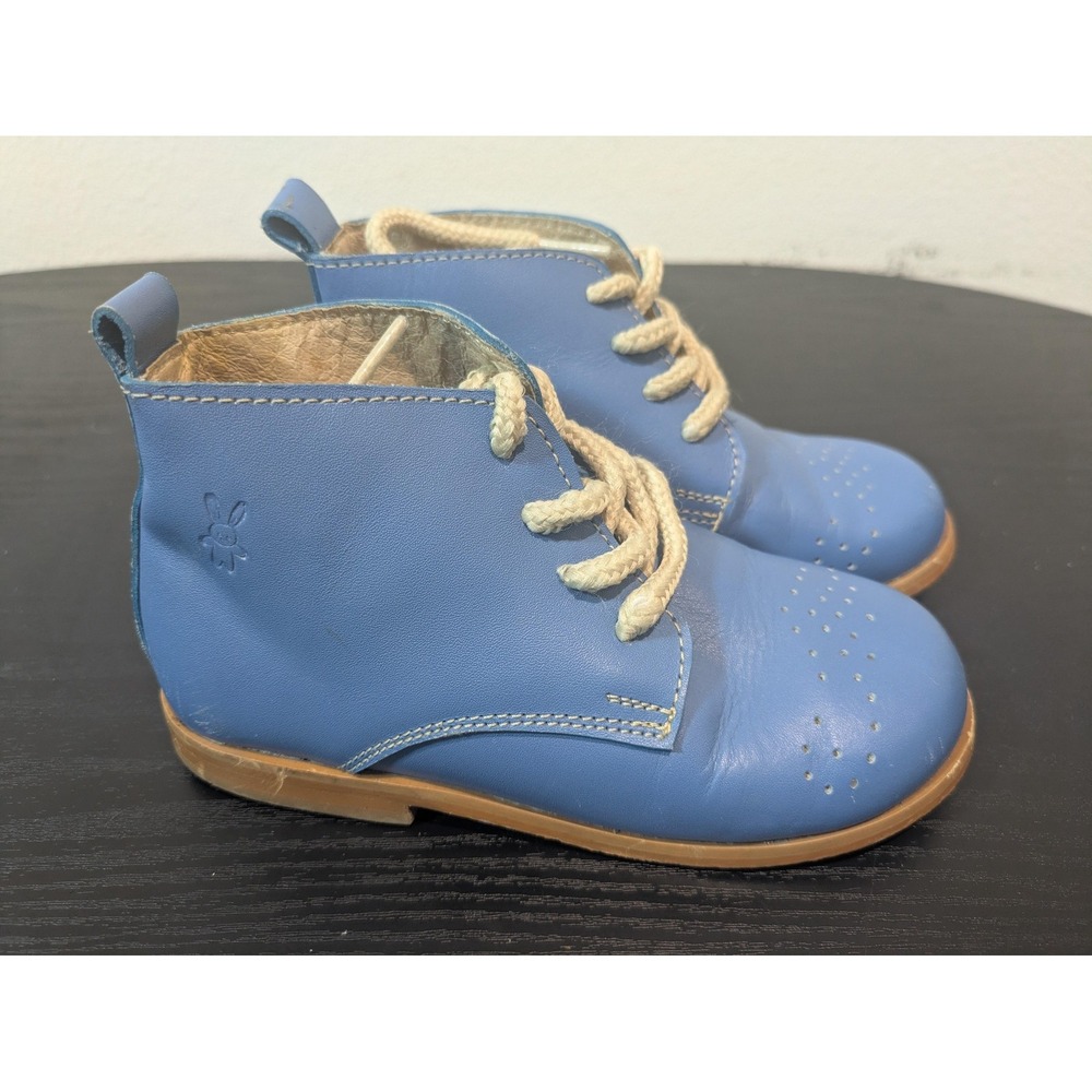 Vintage Piccolo Boots Kids Size 6 Blue Leather Chukka Ankle Lace Up Bunny Logo